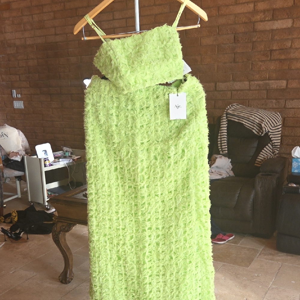 Aje Lime Green Textured Dress